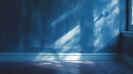 A blue room with a window and a white wall - Powered by Adobe