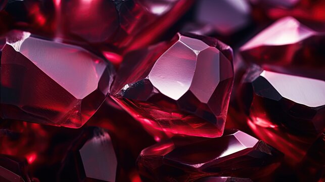 Ruby gemstones. Macro shot. Background of ruby stones. Ai generative