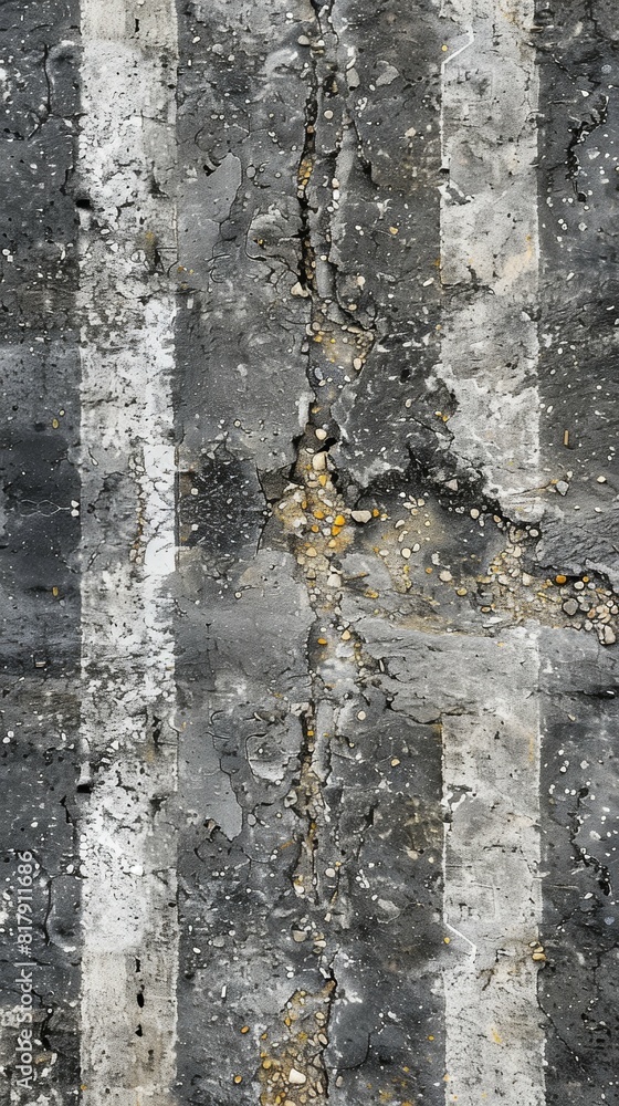 Poster road with visible cracks and potholes. infrastructure deterioration concept