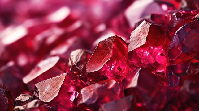Ruby gemstones. Macro shot. Background of ruby stones. Ai generative