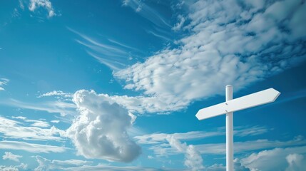 Signpost against blue sky with cumulus clouds