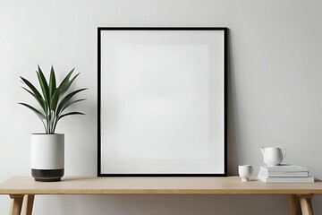 Frame Blank Mock-up minimalist. Frame Mock-up with Book Stack
