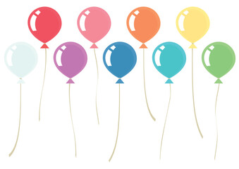 デフォルメしたかわいい9色の風船のベクターイラスト素材