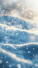 Snowy landscape with scattered snowflakes on the ground. Winter scenery concept