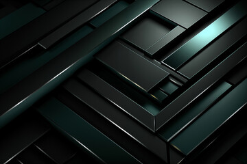 Abstract black metallic geometric background with green lines