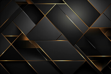 Luxury black geometric background with gold lines.