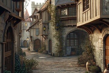 Fototapeta premium a corner of the city in the middle ages by generative ai