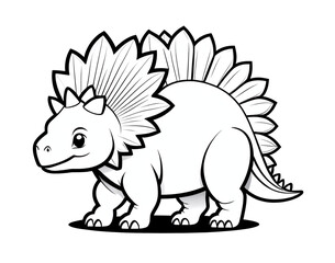 Cute outlines dinosaur isolated on transparent background. Kids coloring book illustration. Simple doodle style. Elements for design, greeting card, poster, banner, print