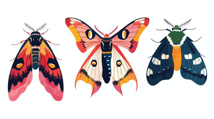 Four of bright colored cartoon moths