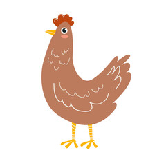 Cute chicken standing sketch, hand drawn in flat style. Vector illustration on the theme of farm and poultry farming. Can be used for children's development.