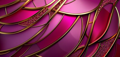 Abstract background, Modern and stylish abstract design poster with golden lines and pink, purple and burgundy geometric pattern.,