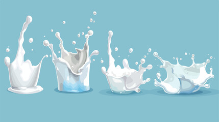 Four of different realistic milk splash and pouring.