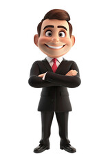 Fototapeta premium cute 3d cartoon happy businessman crossed arms