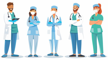 Four of doctors nurses surgeon pharmacist and therapi