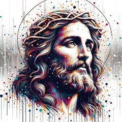 A painting of a jesus christ with a crown of thorns art has illustrative realistic lively harmony.