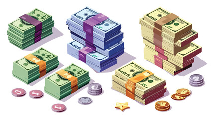 Four of isometric cash money or currency. Four of Dol