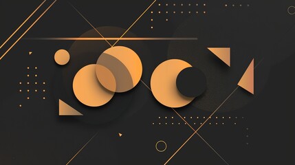 Obraz premium creative gold yellow black geometric shape triangle circle and line with grungy texture, minimal modern trend design elements color on black abstract background, banner , flyers design, Generative Ai