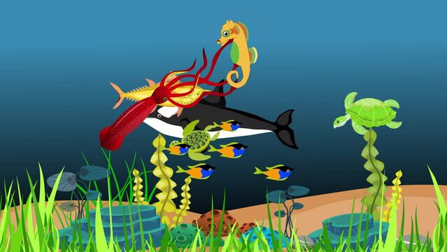 Sea life underwater animation sharks fishes cartoon scene