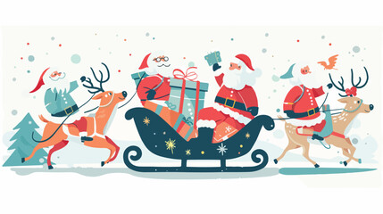 Four of xmas Santa Claus character riding reindeer sl