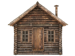 wood shack front view, isolated on white background