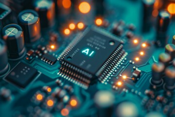 Fototapeta premium chip, there is a hologram consisting of two letters 