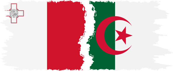 Algeria and Malta grunge flags connection vector