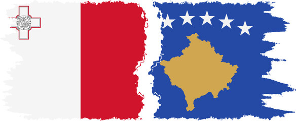 Kosovo and Malta grunge flags connection vector