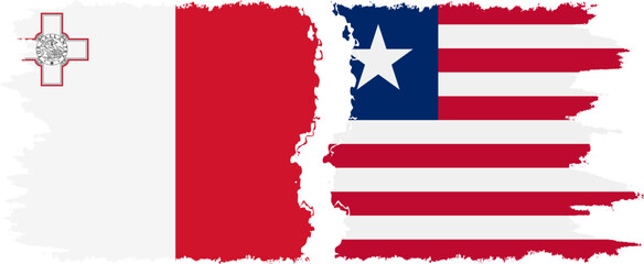 Liberia and Malta grunge flags connection vector