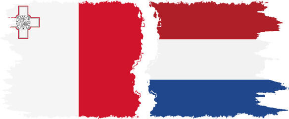 Netherlands and Malta grunge flags connection vector