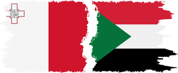 Sudan and Malta grunge flags connection vector