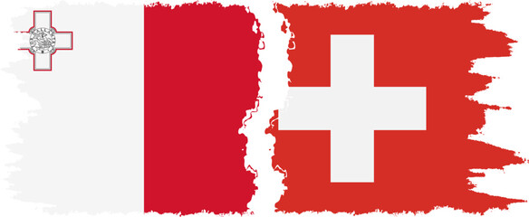 Obraz premium Switzerland and Malta grunge flags connection vector