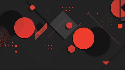creative red black geometric shape triangle circle triangle and line, minimal modern trend design elements color on black abstract background, banner , flyers design, Generative Ai