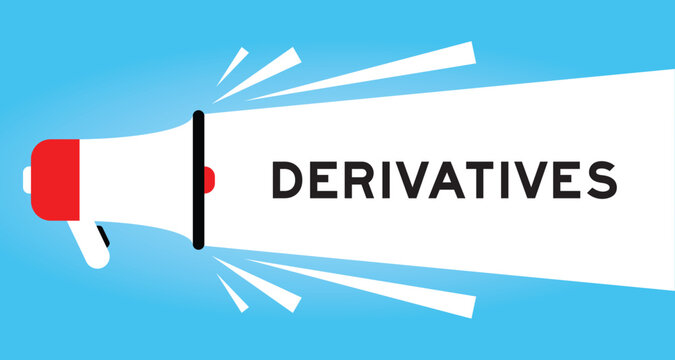 Color megaphone icon with word derivatives in white banner on blue background