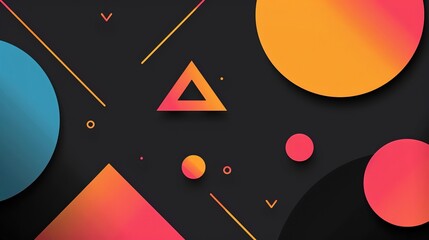 creative colorful geometric shape triangle circle and line, minimal modern trend design elements  color on black abstract background, banner , flyers design, Generative