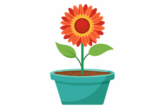 orange sunflower in teal pot clip art preview
