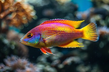 Obraz premium Wrasse fish cleaning parasites off larger marine creatures, showcasing symbiosis. 