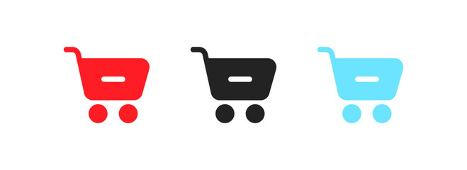 Shopping cart with minus icon set. Flat style