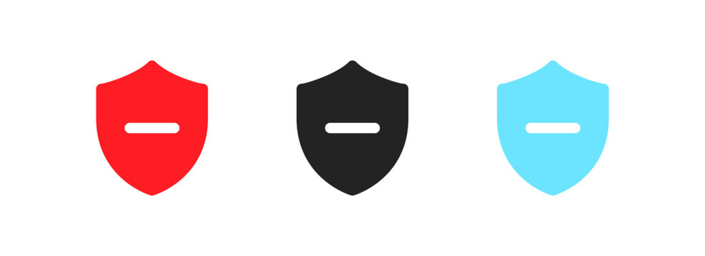 Shield with minus icon set. Flat style. Vector icons