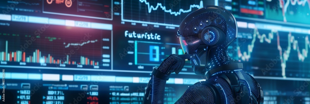 Aufkleber Stock market trades executed by robots or automated software, mixed digital illustration and matte painting using 3D software.