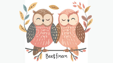 Pair of adorable owls and Best Friends inscription wr
