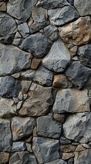 Detailed view of stone wall in close-up. Rustic background concept