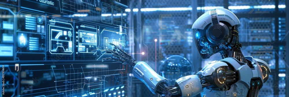 Aufkleber Software for industrial IoT robots. Digitally generated 3D rendering, not based on actual scenes.