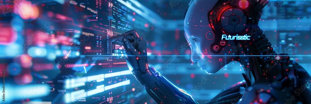 Fototapete mixed digital 3d illustration and matte painting of a robot or automated software with emotions and 