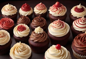 Close up on a delicious cupcakes, Birthday cupcake in different colors