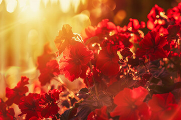Radiant Red Flowers in Golden Sunlight Capturing Natural Beauty