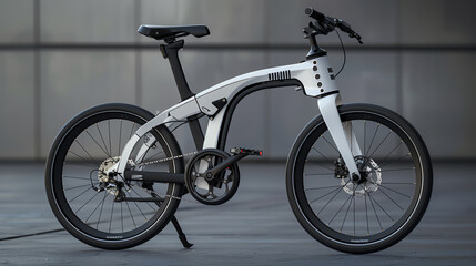 Fototapeta premium Full size black and white folding bike. Side view. Generative ai.