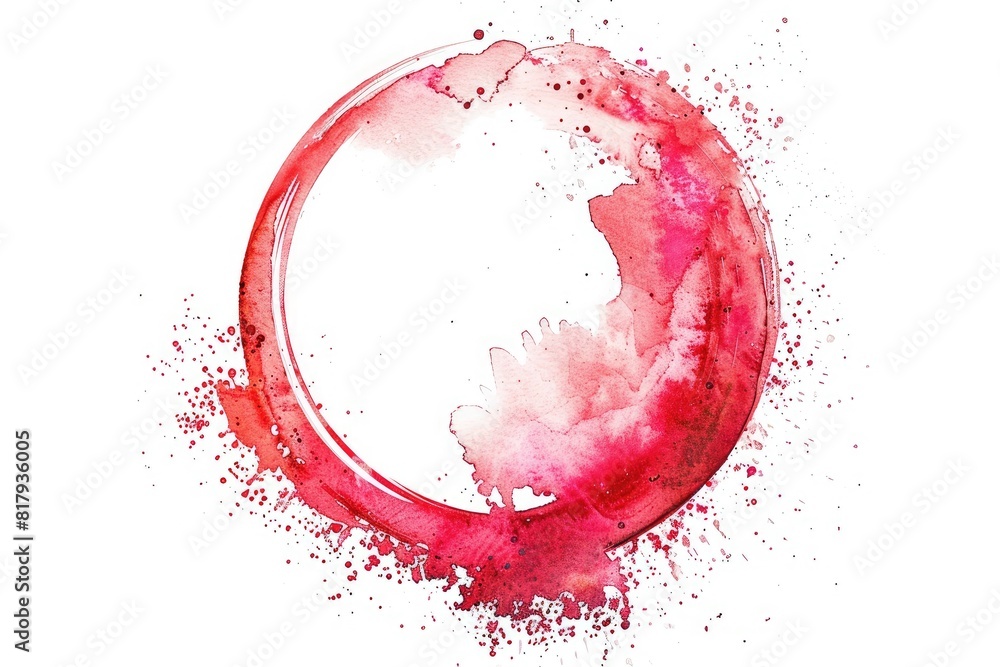 Poster a red circle with splatters of paint on it. the splatters are in different sizes and are scattered a