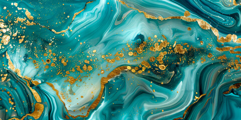 Abstract Turquoise and Gold Fluid Art   Modern Marble Texture with Metallic Highlights