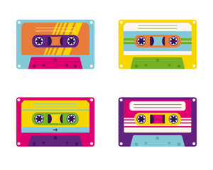 Aesthetics of the 90s, retro cassettes for a tape recorder. 2000s Elements . Modern flat style
