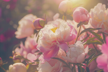  Peonies in Sunlight Soft Pink Blossoms with Warm Glowing Light